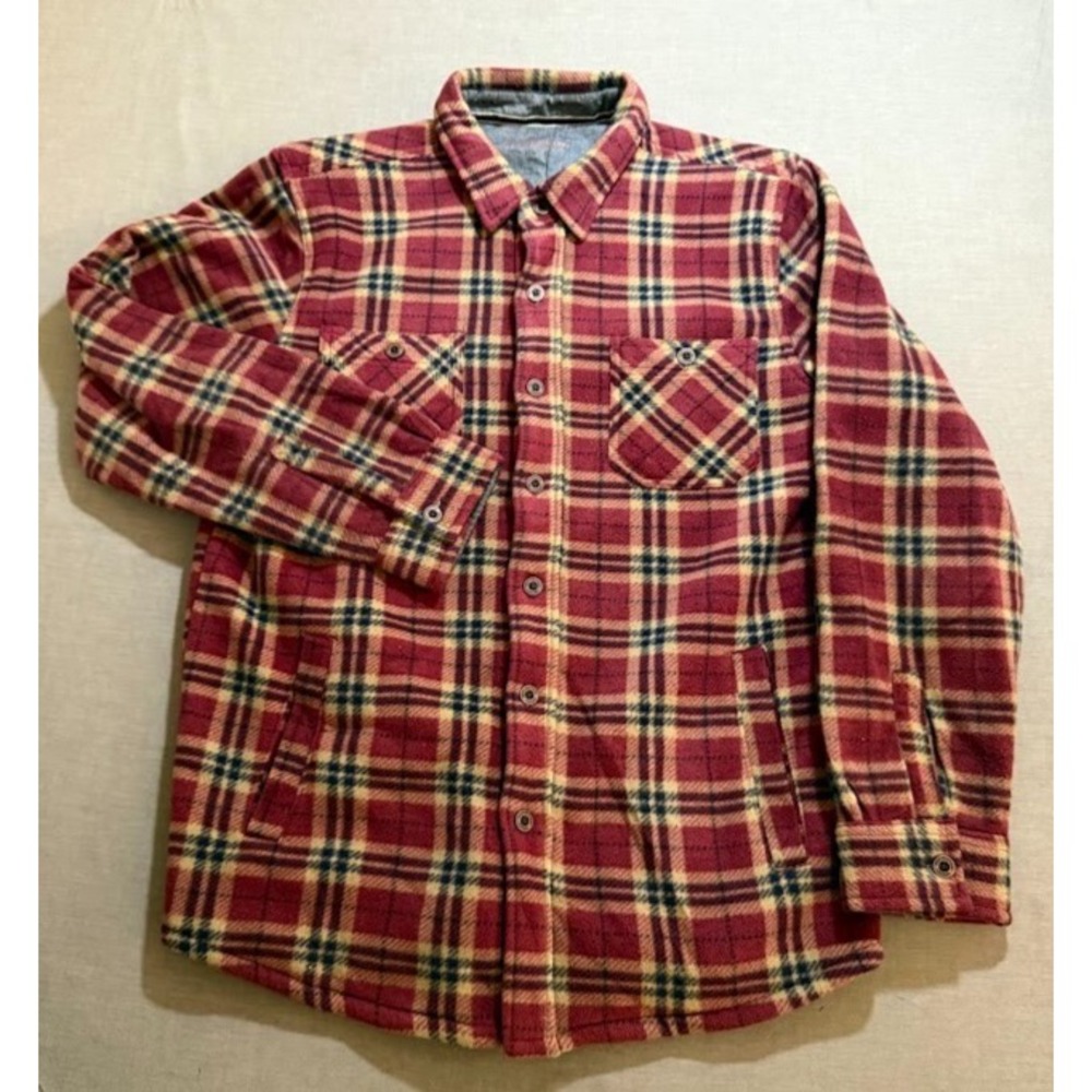 Weatherproof Vintage Sherpa Lined Shacket Mens XL Button Red Plaid Flannel Adult